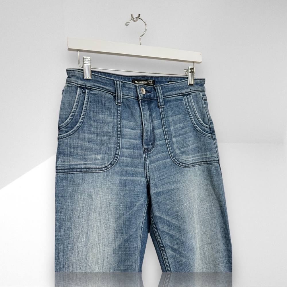 Women's Blue Flared Jeans - Classic Mid Wash - Picture 9 of 11